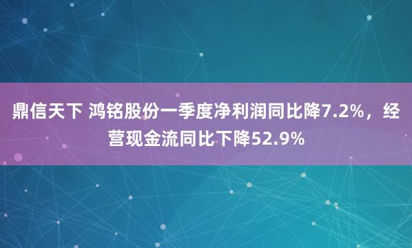 鼎信天下 鸿铭股份一季度净利润同比降7.2%，经营现金流同比下降52.9%